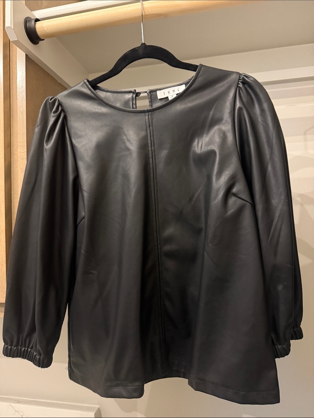 THML Black Faux Leather Puff-Sleeve Jacket